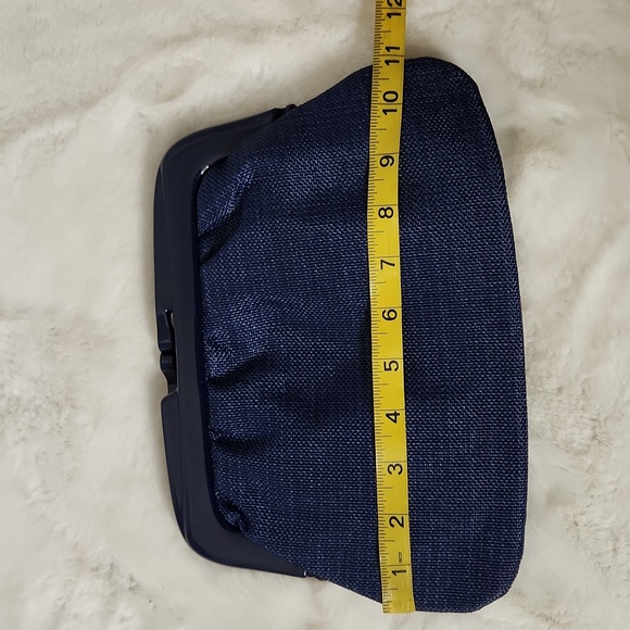 Vintage Italian blue Raffia woven clutch Kiss Clasp Classic Event Clutch - Picture 7 of 8